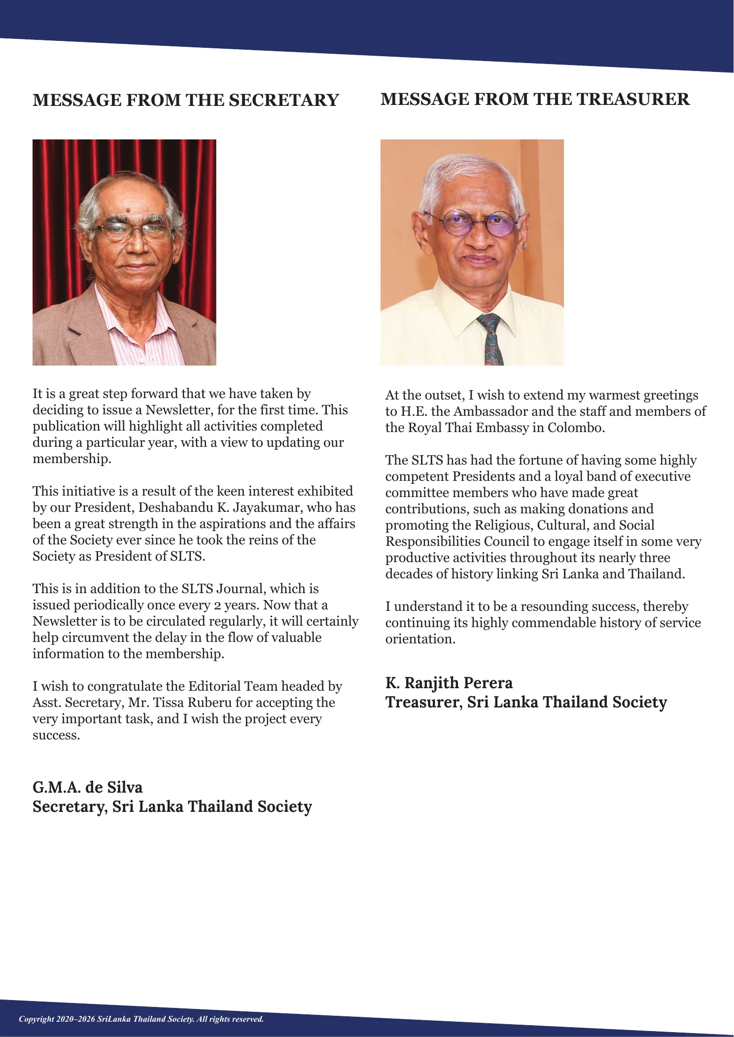 Page 5: Messages from the Secretary and Treasurer