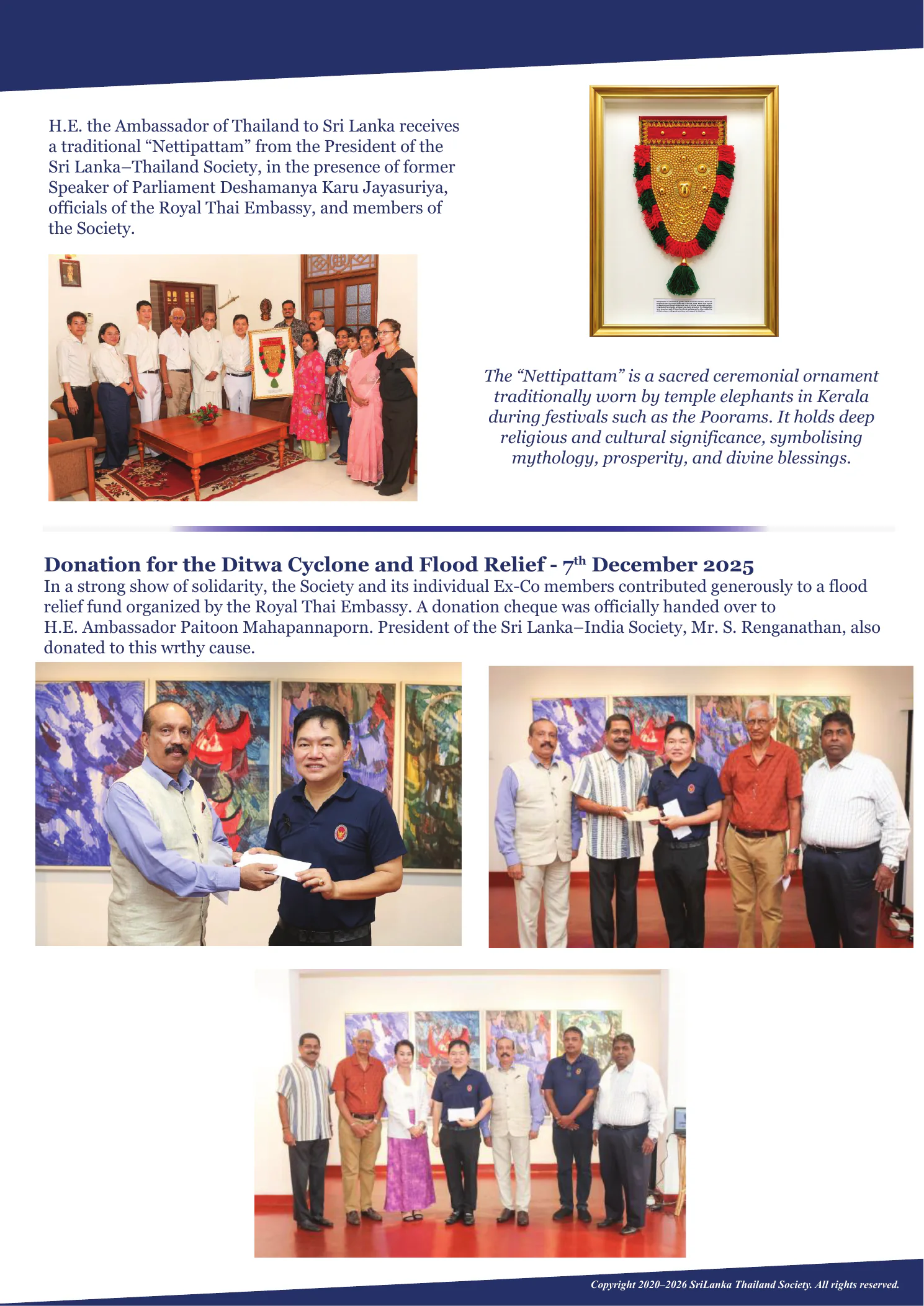 Page 8: Nettipattam Presentation and Flood Relief Donation