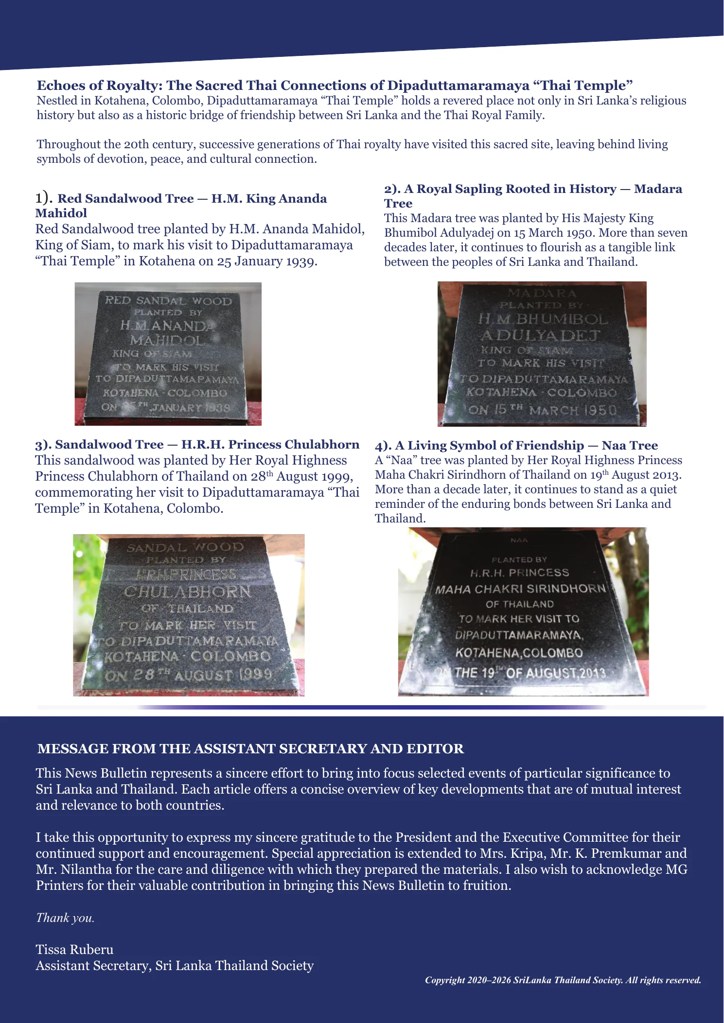 Page 16: Royal Connections of the Thai Temple and Editor's Message