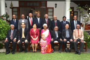 Members and guests photographed outdoors at a Society reception